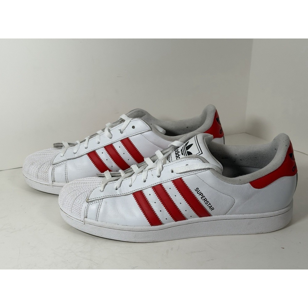 Adidas Superstar II sneakers in the White Scarlet colorway, Men's Size 13
